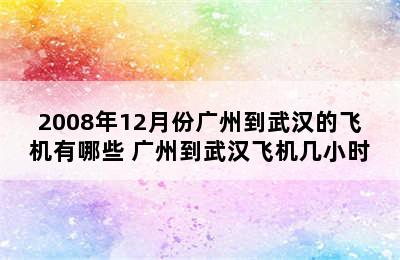 2008年12月份广州到武汉的飞机有哪些 广州到武汉飞机几小时